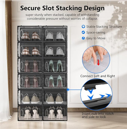 12 Pack X-Large Modular Clear Plastic Stackable Shoe Storage Organizer - Image 3
