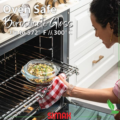 Simax Casserole Dish With Lid, 24 Ounce Round Glass Cookware, Oven and - Image 4
