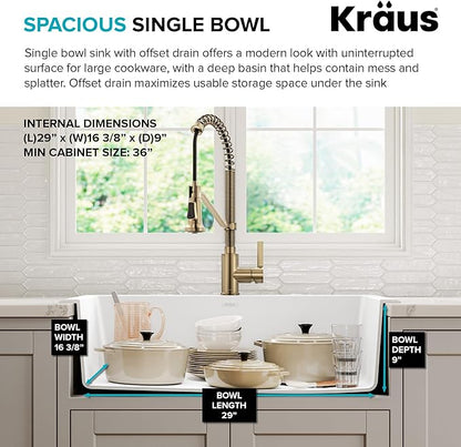 KRAUS Forteza 33-inch Granite Drop In/Undermount Single Bowl White Kitchen Sink, KGD-54WHITE