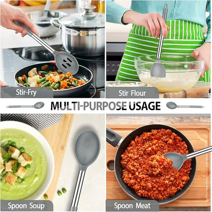 Pack of 4 Large Silicone Cooking Spatulas and Spoons, Slotted and Solid - Image 5