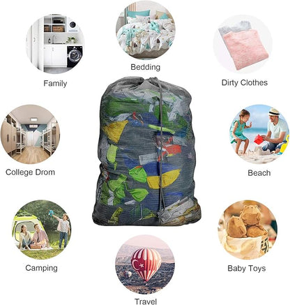Dalykate Mesh Laundry Bags, 24" x 36", Heavy Duty with Reinforced Handles, Foldable & Portable, Drawstring Closure, 3-Pack Mixed Colors