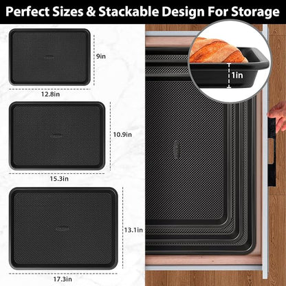 3 Pack Baking Sheet Pan Set, 0.8mm Thick Nonstick Cookie Sheets - Image 4