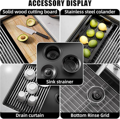 Undermount Kitchen Sink Stainless Steel 32x19 - Undermount Workstation Sink Single Bowl Commercial 16 Gauge Stainless Steel Kitchen Sinks Black