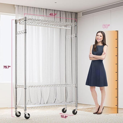 Heavy Duty Rolling Garment Rack 3 Tiers Adjustable Wire Shelving Clothes Rack - Image 8