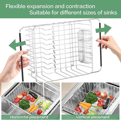 Large Dish Drainer Rack in Sink Adjustable, Expandable 304 Stainless Steel - Image 6
