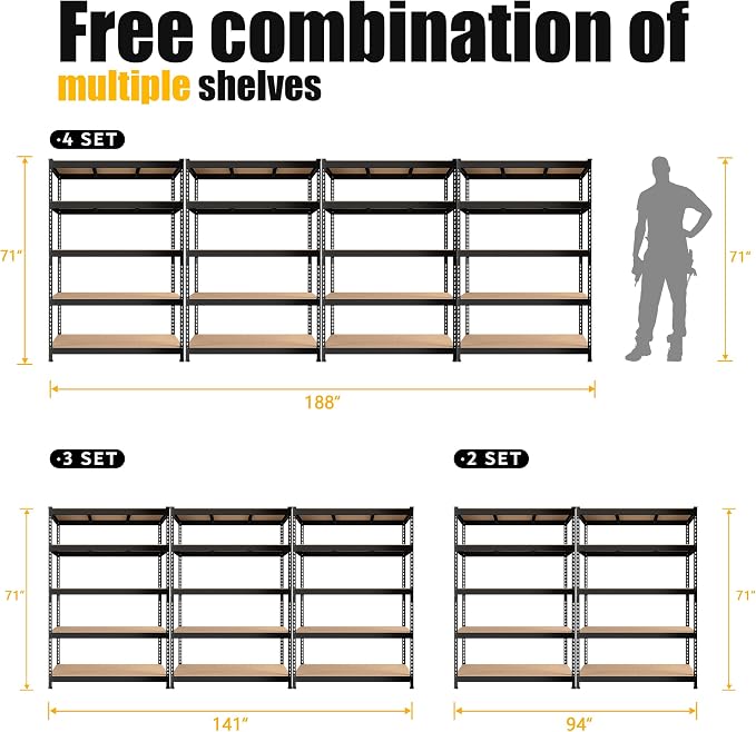 PrimeZone 2 Pack Heavy Duty Adjustable 5 Tier Garage Storage Shelves - Image 9
