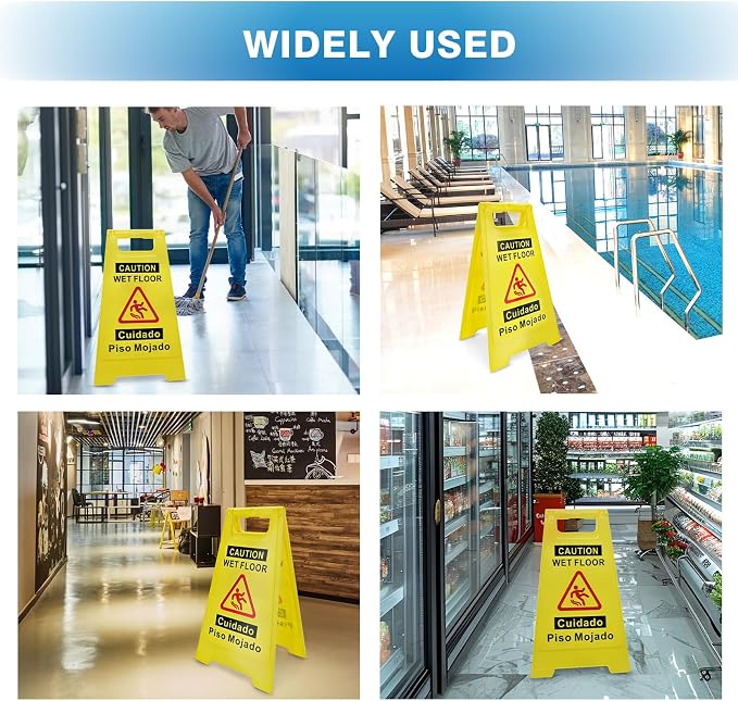 4-Pack Caution Wet Floor Sign, 17.5" Height, Bright Yellow, Double-Sided - Image 7
