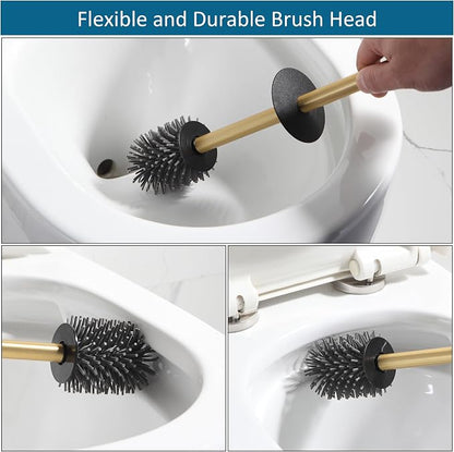 BVL Toilet Brush and Hoder Set Brushed Gold Freestanding - Image 3