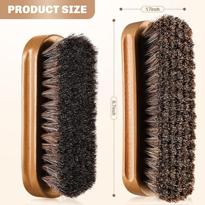 2 Pcs Horsehair Shine Shoes Brush Kit Polish Dauber Applicators Cleaning - Image 2