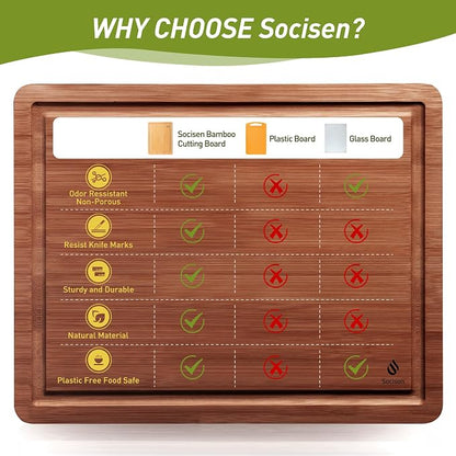 Bamboo Cutting Board Set Non Slip Feet Over Sink Father Day Dad Parents Papa - Image 8