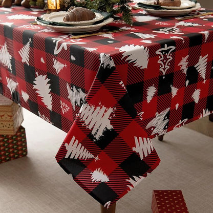 Red Gingham Plaid Christmas Tree Tablecloth by Essifunia