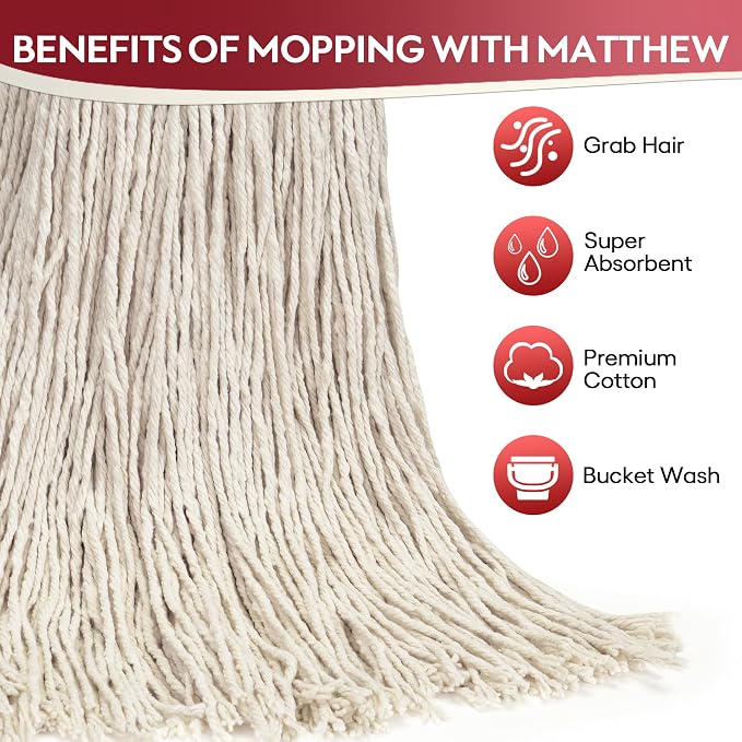 Matthew Cleaning 16oz 3Pack Cotton Floor Mop, Cotton Looped-Open String Heavy - Image 2