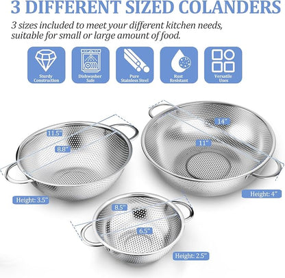 TeamFar Colander Set of 3, Stainless Steel Perforated Metal Colander Strainer - Image 2