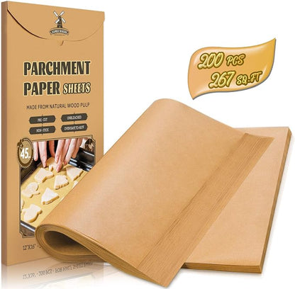 200 Pcs Parchment Paper Sheets, 12 x 16 Inch, Precut Non-Stick Parchment Sheets by HIWARE