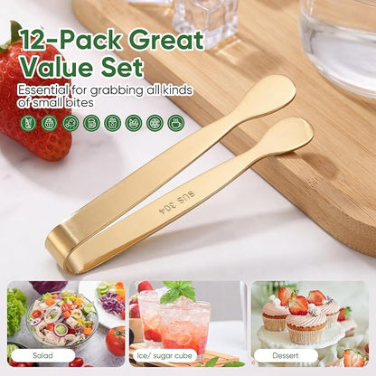 12 Pcs Gold Serving Tongs, Stainless Steel Ice Tongs Mini Sugar Tongs - Image 4