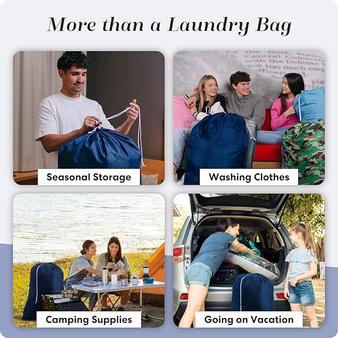 Handy Laundry Nylon XL - Large Capacity with Locking Drawstring, Machine Washable, Fits Laundry Baskets or Hampers, Holds 3 Loads of Clothes - Navy Blue (Pack of 2)