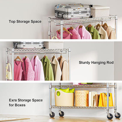Heavy Duty Rolling Garment Rack 3 Tiers Adjustable Wire Shelving Clothes Rack - Image 4