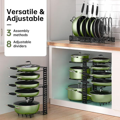 MUDEELA Pots and Pans Organizer Rack under Cabinet 8-Tiers Adjustable Pot Rack - Image 2