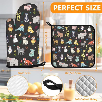Cute Animals Oven Mitts and Pot Holders Sets 4Pcs, Extra Long Oven Gloves - Image 2