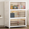SAILUN 471QT Extra Large Collapsible Storage Bins with Wheels and Lid, Stackable Storage Bins Open Closet Organizers and Storage Storage Containers Drawers,30" L × 19.7" W × 50.4" H（3 Pack）