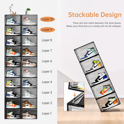 New Gray 8 Pack Shoe Boxes Stackable, Large Shoe Storage Organizer - Image 9
