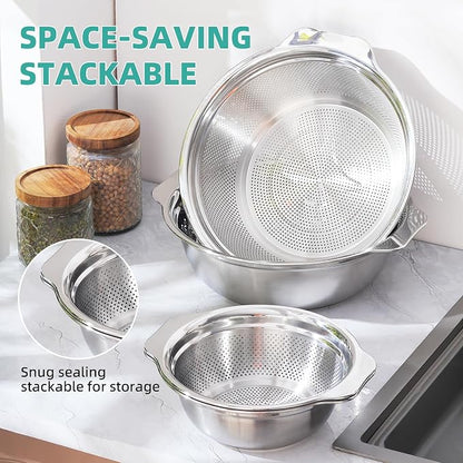 Colander for Kitchen Stainless Steel, 4QT Rice Strainer Bowl - Image 5