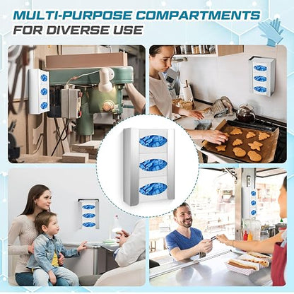 Blulu 4 Pack Glove Box Holder/Dispenser Stainless Steel Triple Wall Mounted - Image 3