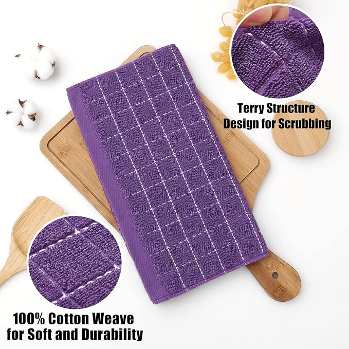 Homaxy 100% Cotton Terry Kitchen Towels, Checkered Designed, Soft and Super - Image 7