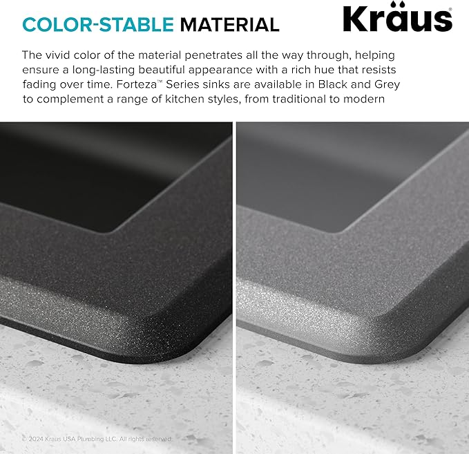 KRAUS Forteza 33-inch Drop In/Undermount 60/40 Double Bowl Granite Kitchen Sink in Black, KGD-50BLACK