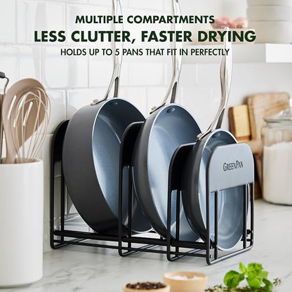 GreenPan Stainless Steel Wire Cookware Storage Rack, 5 Frying Pan Compartments - Image 3