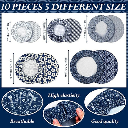 Patelai 10 Pcs Bowl Covers Reusable in 5 Size Stretch Cloth Fabric Elastic Food - Image 2