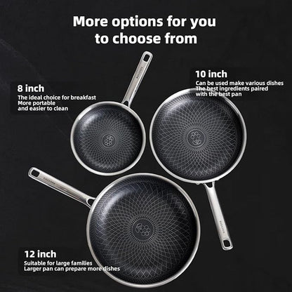 Non Stick Frying Pan without Lid, 8+10+12 Inch, Hybrid Frying Pans Set Nonstick - Image 2