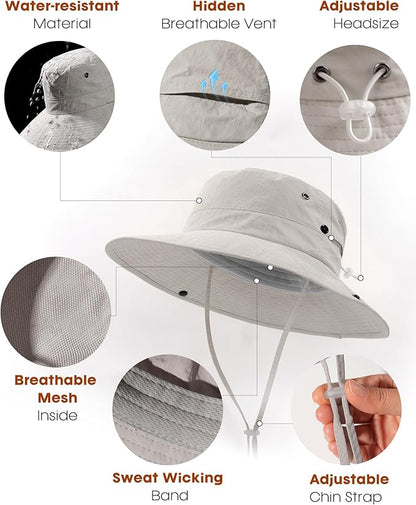 FURTALK Sun Hats for Women with Ponytail Hole Wide Brim Beach Bucket Hat UPF 50+ Fishing Hiking Outdoor Hats