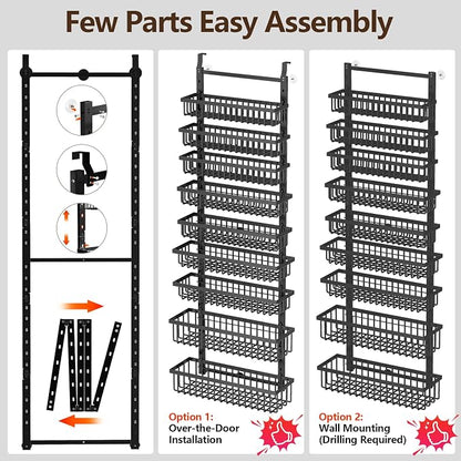 POKIPO 9 Tier Over The Door Pantry Organizer, 2 in 1 Wall Mount or Hanging - Image 8
