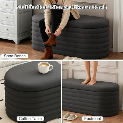 Storage Ottoman Bench, Upholstered Fabric Storages Benches End of Bed Stool - Image 7