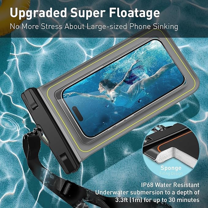 Marine IP68 Waterproof Phone Pouch, Floating Waterproof Dry Bag Compatible for iPhone 16 15 14 13 12 Pro Max Plus Up to 7"，Cellphone Cruise Essentials Must Haves, 1 Pack-Grey