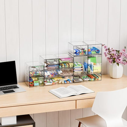 Yieach 2.2'' Tall Small Clear Stackable Storage Drawers, 6 Pack Stacking - Image 2