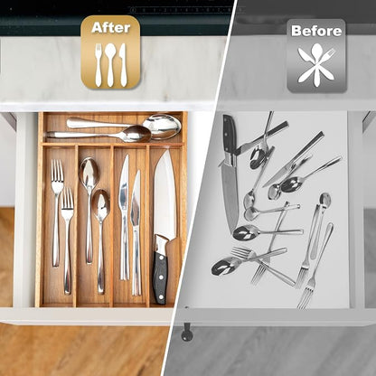 Silverware Organizer Acacia Kitchen Drawer Organizer Utensil Organizer - Image 4