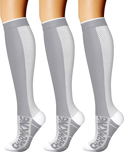 CHARMKING Compression Socks for Women & Men Circulation (3 Pairs) 15-20 mmHg is Best Support for Athletic Running Cycling