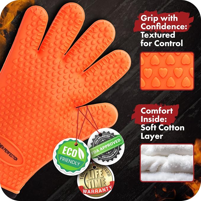 KITCHEN PERFECTION XL Silicone Smoker Oven Gloves-Extreme Heat Resistant BBQ - Image 4