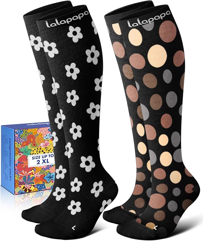 Thick Soft Cotton Compression Socks for Women Men 15-20mmHg Knee High Breathable Cotton Socks for All Day Comfort