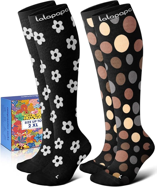 Thick Soft Cotton Compression Socks for Women Men 15-20mmHg Knee High Breathable Cotton Socks for All Day Comfort