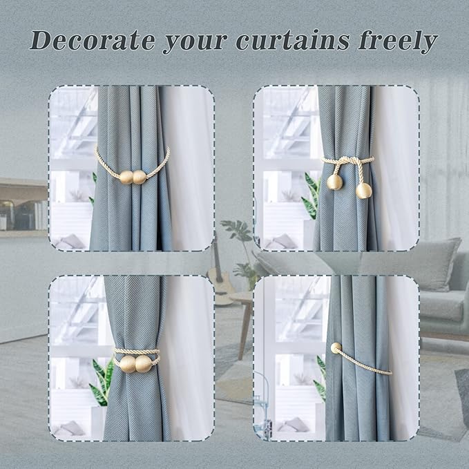 Hion Magnetic Curtain Tiebacks Beige 2pcs, Curtain Tiebacks Buckles Holdbacks Holders Hooks Clip for Home Bedroom Office Decorative Curtain