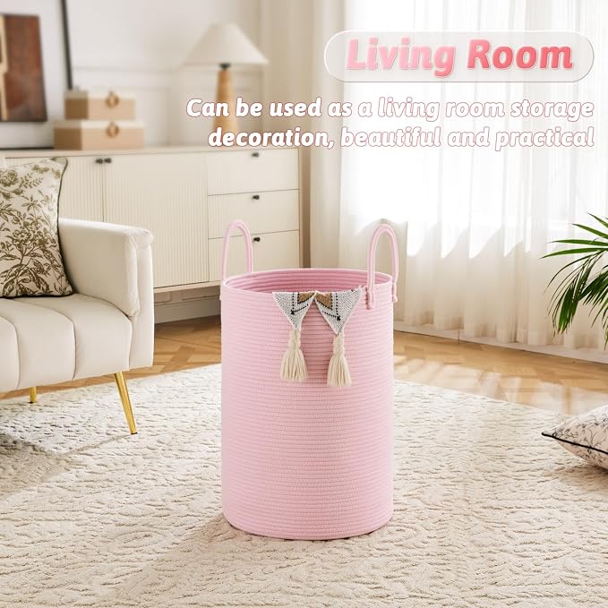 Laundry Basket, Woven Cotton Rope Laundry Hamper, 60L - Image 2