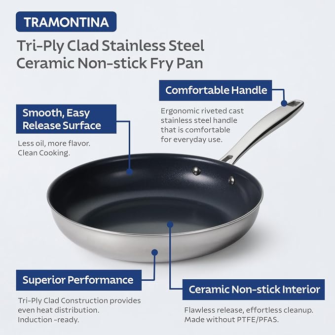 Tramontina Signature 12-Inch Tri-Ply Clad Stainless Steel Large Frying Pan - Image 3