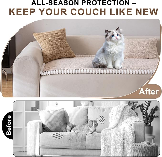OTOB Couch Cover for Dogs Washable, Non Slip Plush Fuzzy Sofa Covers for 3 - Image 2