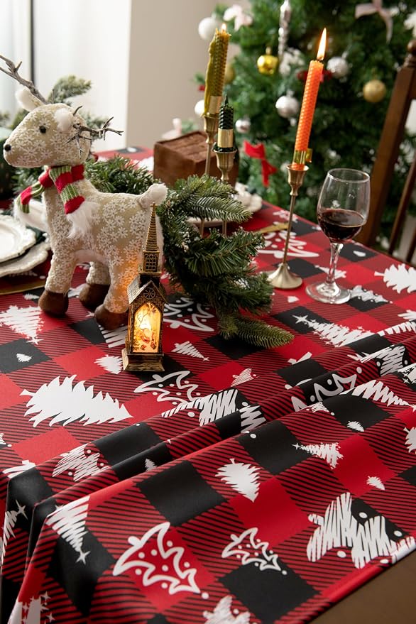 Red Gingham Plaid Christmas Tree Tablecloth - Image 7