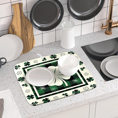 Giwawa Patrick Clovers Dish Drying Mat 16"x18" Lucky Shamrock Spring Leaf Dish - Image 6