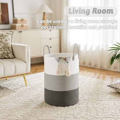 Laundry Basket, Woven Cotton Rope Laundry Hamper, 100L - Image 5