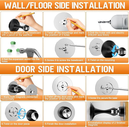 Crosize Magnetic Door Stoppers 6 Pack, Stainless Steel Door Catch - Image 6